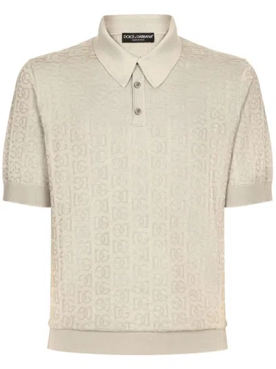 DOLCE & GABBANA MONOGRAM-JACQUARD SILK POLO SHIRT