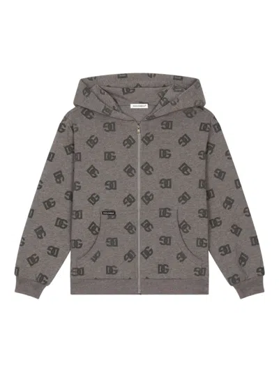 DOLCE & GABBANA MONOGRAM-LOGO ZIP-UP HOODIE
