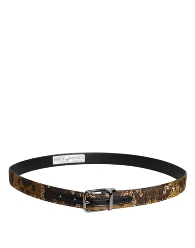 DOLCE & GABBANA DOLCE & GABBANA MULTICOLOR JACQUARD LEATHER LOGO BUCKLE MEN'S BELT (PRE-OWNED)