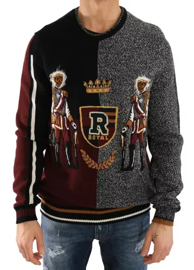 DOLCE & GABBANA MULTICOLOR KING KNIGHT MONKEY KNITTED CASHMERE WOOL SWEATER