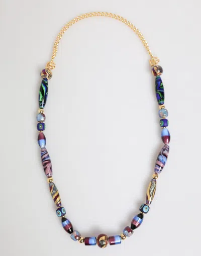 DOLCE & GABBANA MULTICOLOR MURANO GLASS BEADS GOLD BRASS CHAIN JEWELRY NECKLACE