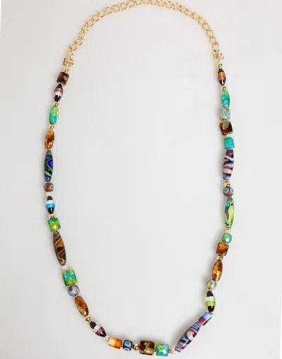 DOLCE & GABBANA MULTICOLOR MURANO GLASS BEADS GOLD CHAIN JEWELRY NECKLACE