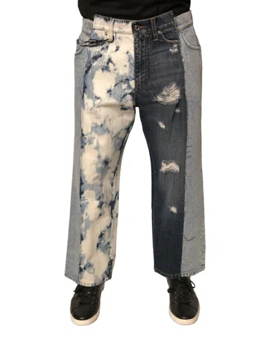 DOLCE & GABBANA MULTICOLOR PATCHWORK COTTON STRAIGHT MEN DENIM JEANS