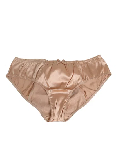 DOLCE & GABBANA NUDE BEIGE SILK SATIN BOW LACE TRIM UNDERWEAR