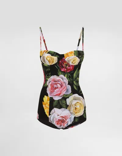 DOLCE & GABBANA ONE-PIECE SWIMSUIT WITH ROSE AND PEONY PRINT