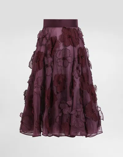 DOLCE & GABBANA ORGANZA MIDI CIRCLE SKIRT WITH FLORAL EMBROIDERY