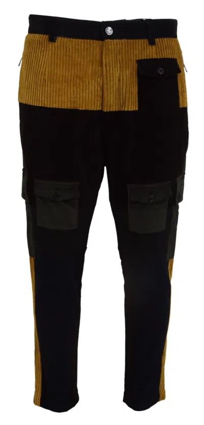 DOLCE & GABBANA DOLCE & GABBANA PANTS BLACK YELLOW COTTON MEN TROUSERS IT50/W36/L RRP 1500USD