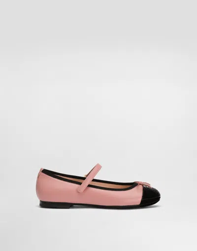 DOLCE & GABBANA PATENT LEATHER AND CALFSKIN BALLET FLATS