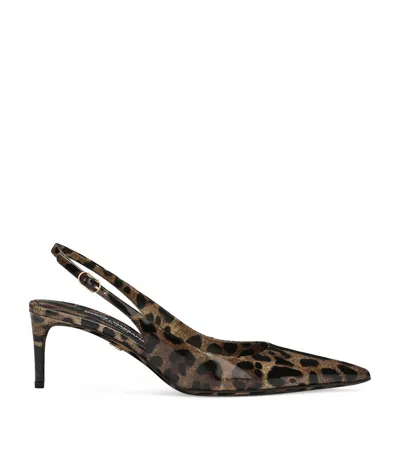 DOLCE & GABBANA PATENT LEATHER LEOPARD SLINGBACK PUMPS 60