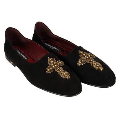 DOLCE & GABBANA DOLCE & GABBANA PERLEN KREUZ LOAFER SCHUHE MOKASSINS SULTANO SCHWARZ GOLD