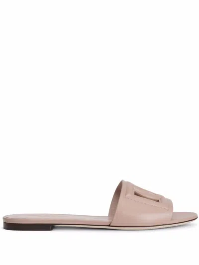 DOLCE & GABBANA PINK LOGO LEATHER SANDALS