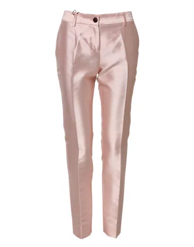 DOLCE & GABBANA PINK SATIN HIGH WAIST TAPERED PANTS