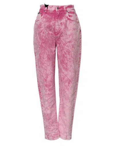 DOLCE & GABBANA PINK TIE DYE HIGH WAIST TAPERED DENIM JEANS