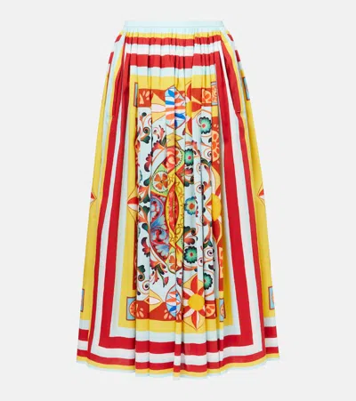 DOLCE & GABBANA PLEATED PRINTED COTTON MIDI SKIRT