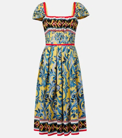 DOLCE & GABBANA PLEATED PRINTED MIDI DRESS