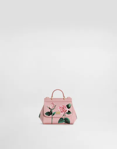 DOLCE & GABBANA POLISHED CALFSKIN SICILY CROSSBODY BAG WITH ROSE PRINT