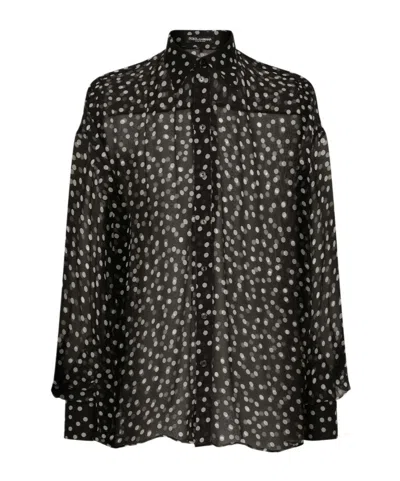 DOLCE & GABBANA DOLCE  GABBANA POLKA-DOT PRINTED OVERSIZE CHIFFON SHIRT