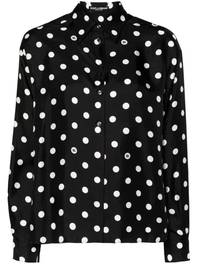 DOLCE & GABBANA POLKA-DOT SILK SHIRT