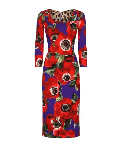 DOLCE & GABBANA DOLCE  GABBANA ANEMONE PRINTED CHARMEUSE SHEATH DRESS