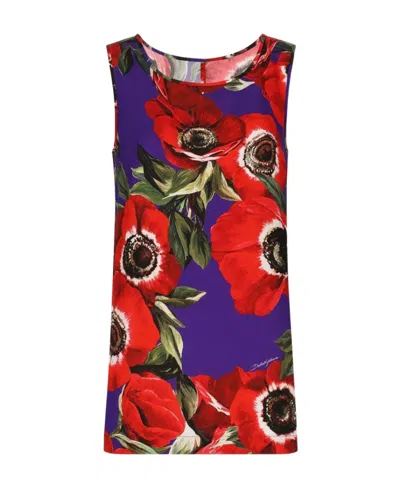 DOLCE & GABBANA DOLCE  GABBANA ANEMONE PRINTED CHARMEUSE TANK TOP