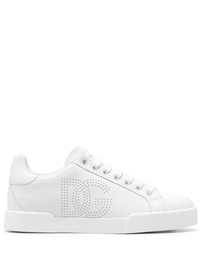DOLCE & GABBANA PORTOFINO PERFORATED-LOGO LEATHER SNEAKERS
