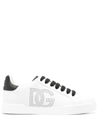 DOLCE & GABBANA PORTOFINO PERFORATED-LOGO LEATHER SNEAKERS