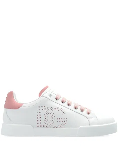 DOLCE & GABBANA PORTOFINO PERFORATED-LOGO LEATHER SNEAKERS