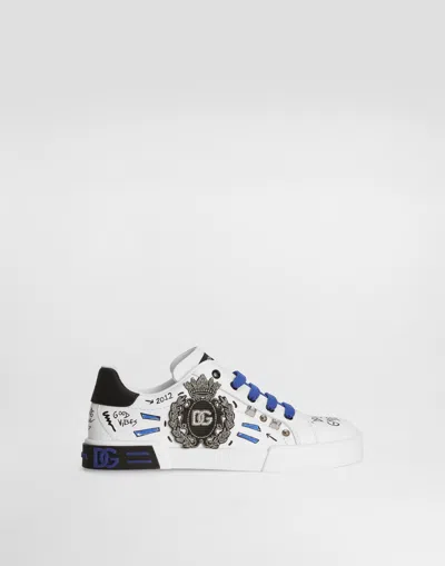 DOLCE & GABBANA PRINTED CALFSKIN PORTOFINO LIGHT SNEAKERS