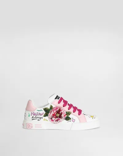 DOLCE & GABBANA PRINTED CALFSKIN PORTOFINO LIGHT SNEAKERS