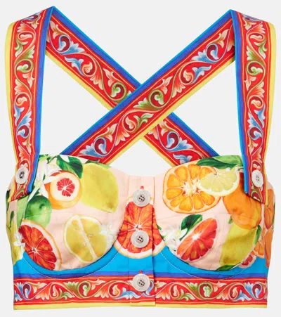 DOLCE & GABBANA TAORMINA PRINTED COTTON BRA TOP