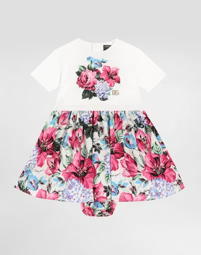 DOLCE & GABBANA PRINTED POPLIN AND JERSEY DRESS