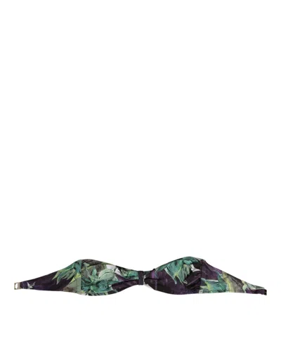 DOLCE & GABBANA PURPLE GREEN LEAF PRINT BANDEAU SWIMWEAR UNDERWEAR