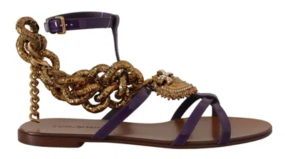 DOLCE & GABBANA PURPLE HEART CHAIN GLADIATOR FLATS