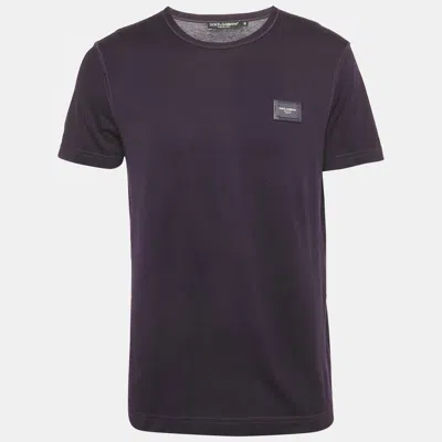 DOLCE & GABBANA PURPLE LOGO PLAQUE JERSEY T-SHIRT M