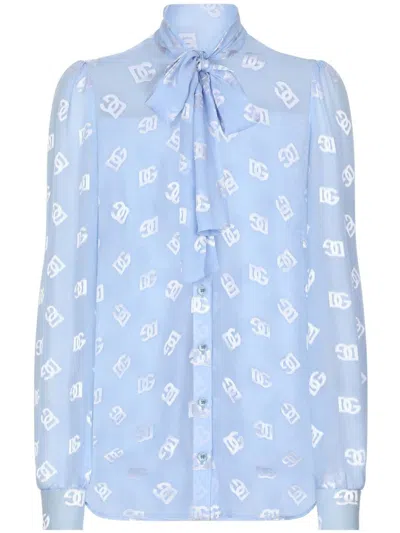 DOLCE & GABBANA DNA PUSSY-BOW COLLAR SEMI-SHEER SHIRT