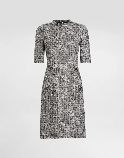 DOLCE & GABBANA RASCHEL TWEED MIDI DRESS WITH SHORT SLEEVES