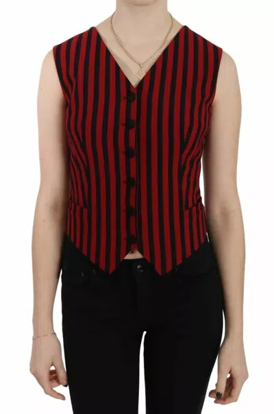 DOLCE & GABBANA RED BLACK STRIPE VEST WAISTCOAT BLOUSE TOP