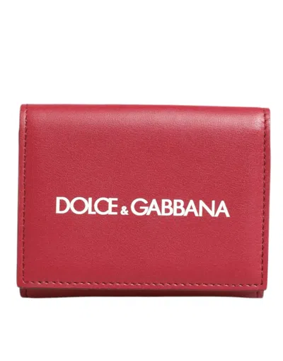 DOLCE & GABBANA RED LEATHER BOLD LOGO PRINT TRIFOLD CARD HOLDER WALLET