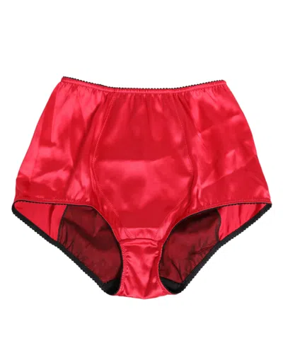 DOLCE & GABBANA RED SILK SATIN HIGH-WAIST BRIEFS UNDERWEAR
