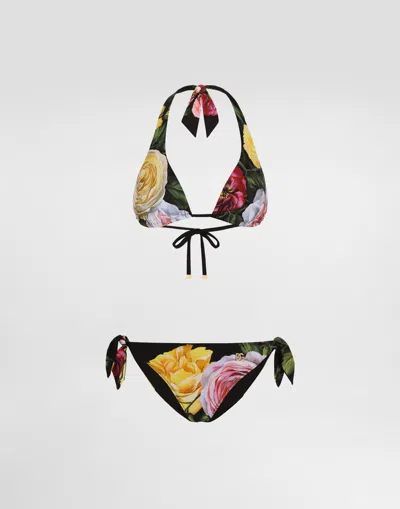 DOLCE & GABBANA ROSE AND PEONY-PRINT PADDED TRIANGLE BIKINI