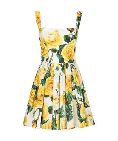 DOLCE & GABBANA DOLCE  GABBANA ROSE PRINTED PLEATED CORSET DRESS