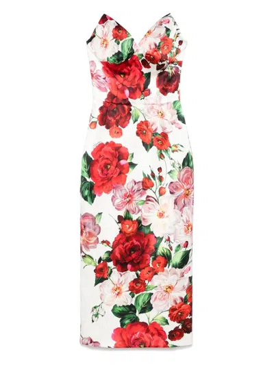 DOLCE & GABBANA ROSE-PRINT MIDI DRESS
