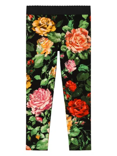 DOLCE & GABBANA ROSE-PRINT SLIP-ON LEGGINGS