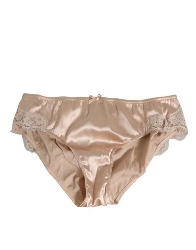 DOLCE & GABBANA ROSY BEIGE SILK SATIN LACE TRIM PANTY UNDERWEAR