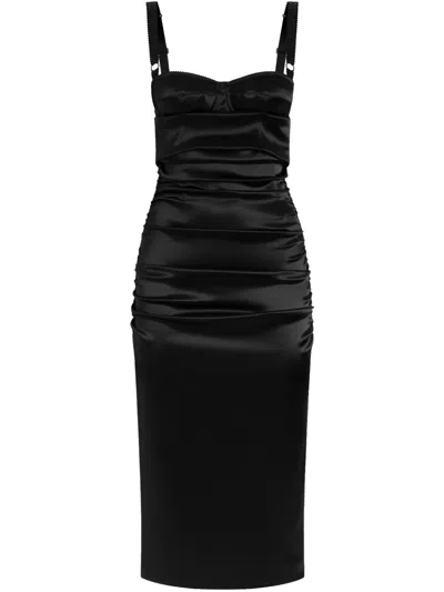 DOLCE & GABBANA RUCHED SATIN MIDI DRESS