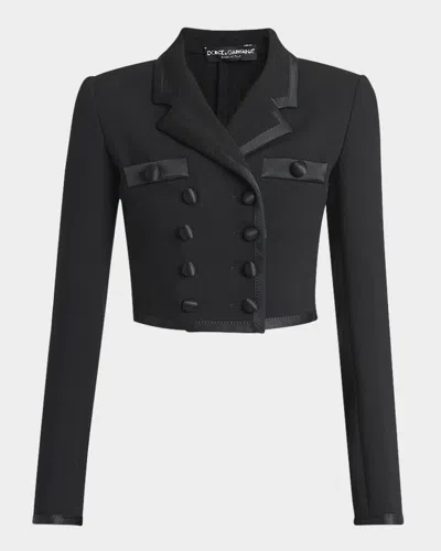 DOLCE & GABBANA SATIN-TRIM DOUBLE-BREASTED CREPE CROP JACKET
