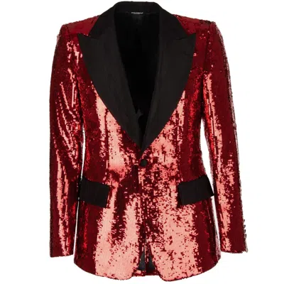 DOLCE & GABBANA DOLCE & GABBANA SEQUINED MOIRE TUXEDO BLAZER JACKET RED BLACK 11180