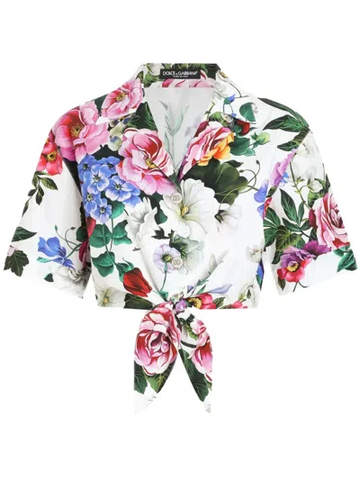 DOLCE & GABBANA SHIRT WITH FLOWER PRINT BOW