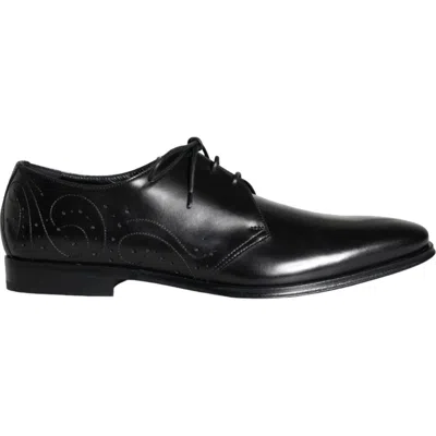 DOLCE & GABBANA DOLCE & GABBANA SHOES BLACK CALFSKIN LEATHER DERBY MEN DRESS EU43 / US10 1050USD