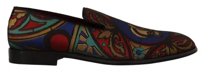 DOLCE & GABBANA DOLCE & GABBANA SHOES LOAFERS MULTICOLOR JACQUARD CROWN SLIPPERS MEN EU43 / US10